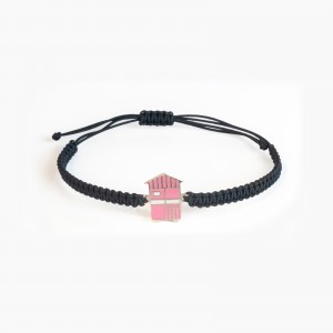 Bracciale corda nautica con cabina grande in argento - rosa