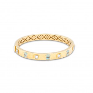 Bracciale rigido in oro con cabine smaltate e diamanti