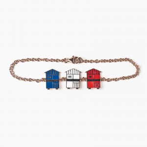 Bracciale 3 cabine in argento bagnato oro  - blu, bianco, rosso