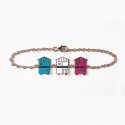 Bracciale 3 cabine in argento bagnato oro  - verde, bianco, rosso