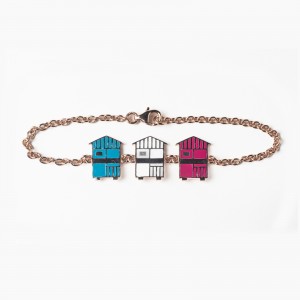 Bracciale 3 cabine in argento bagnato oro  - celeste, bianco, viola